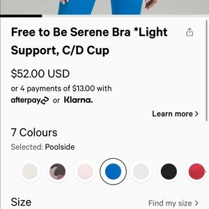 Lululemon Free to Be Serene Bra Light Support, C/D Cup Size 6